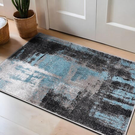 World Rug Gallery Modern Watercolor Abstract Design Area Rug 2'x3' Blue 939BLUE2X3